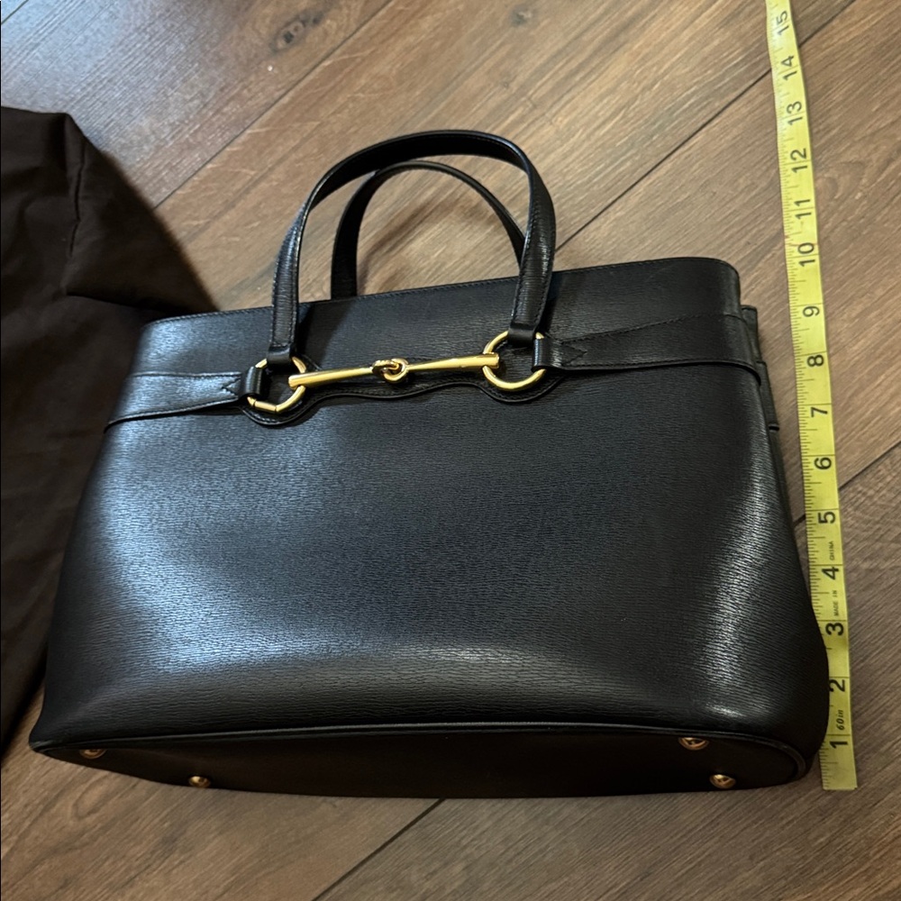 Gucci Horsebit Black Leather Top Handle Bag | Gold Hardware Crossbody - Picture 14 of 14